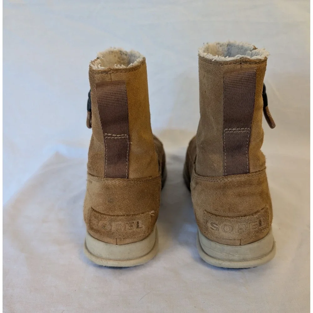Sorel Explorer Zip Women's 6.5 Camel Brown Suede Moc Toe Winter Boots Boho Indie